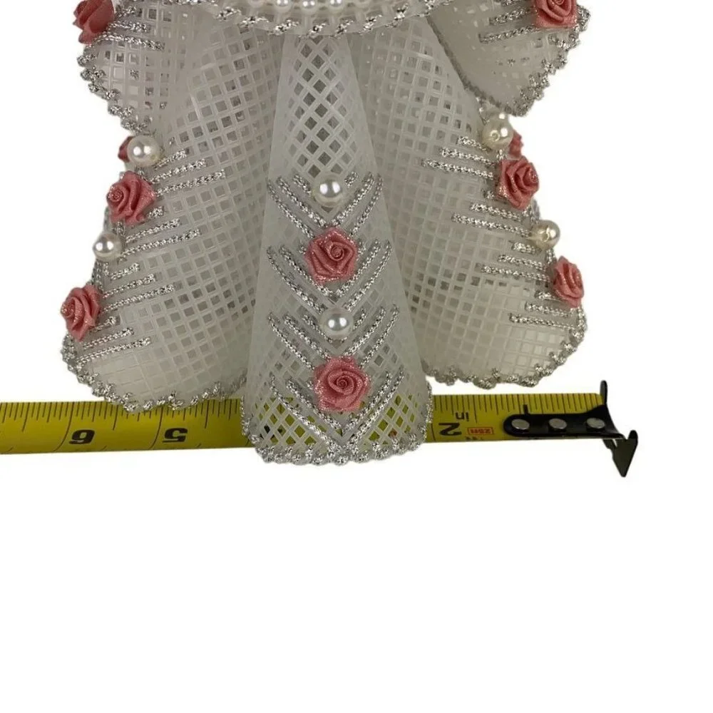 Handmade Vintage Angel Christmas Tree Topper Plastic Canvas Roses Pearl Beads 8
